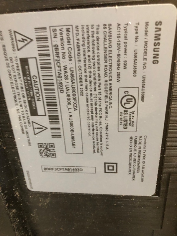 Photo 2 of **LINES ON SCREEN ***SAMSUNG 65-Inch Class Crystal 4K UHD AU8000 Series HDR, 3 HDMI Ports, Motion Xcelerator, Tap View, PC on TV, Q Symphony, Smart TV with Alexa Built-In (UN65AU8000FXZA, 2021 Model)
