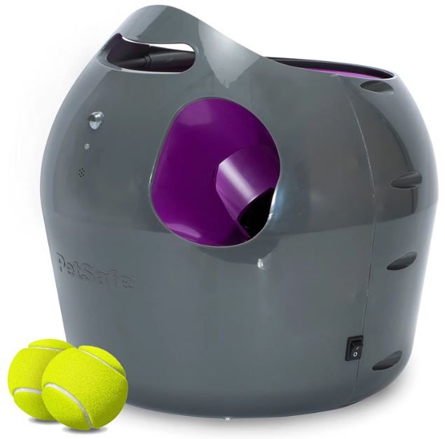 Photo 1 of PetSafe Automatic Tennis Ball Launcher – Interactive Dog Ball Thrower – Adjustable Range – Motion Sensor – Indoor & Outdoor Toy – A/C Power or Batteries – Fetch Machine for Small to Large Dogs , Gray
