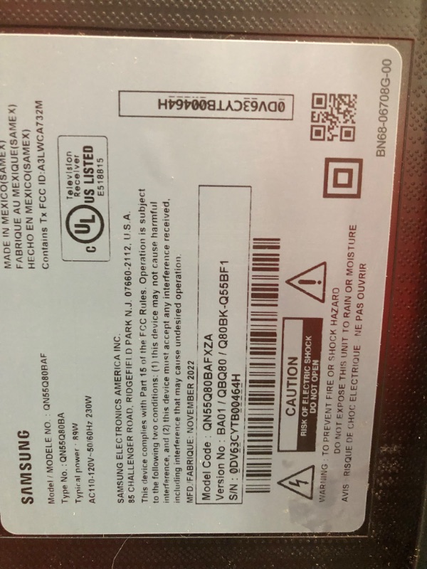 Photo 1 of SAMSUNG 55-Inch Class QLED Q80B Series - 4K UHD Direct Full Array Quantum HDR 8X Smart TV with Xbox Game Pass and Alexa Built-in (QN55Q80BAFXZA, 2022 Model)
