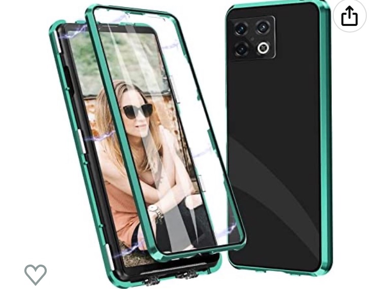 Photo 1 of Case for OnePlus 10 Pro 5G - Magnetic Metal Bumper Attraction Case 360 Degree Front Clear Tempered Glass + Back Hard PC Matte Case with Lens Protection - Green