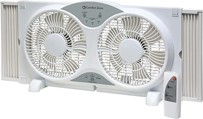 Photo 1 of **ONLY ONE BLADE TURNS** Comfort Zone CZ310R 3-Speed 3-Function Expandable Reversible Twin Window Fan with Remote Control, Removable Cover