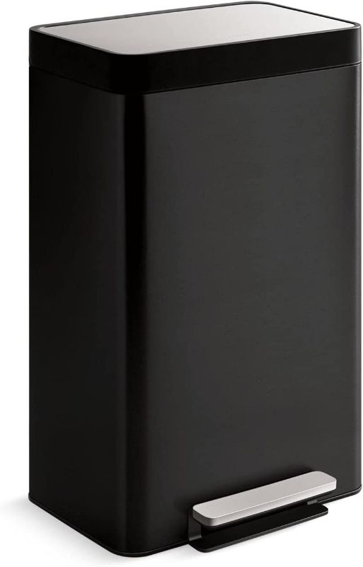Photo 1 of **DAMAGED** Kohler 20940-BST Step Trash Can, 13 Gallon, Black with Stainless Steel
