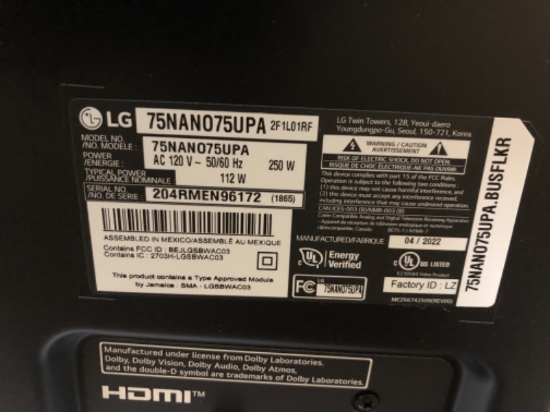 Photo 1 of **TESTED** LG 75NANO75UPA Alexa Built-In NanoCell 75 Series 75" 4K Smart UHD NanoCell TV (2021) 75 in