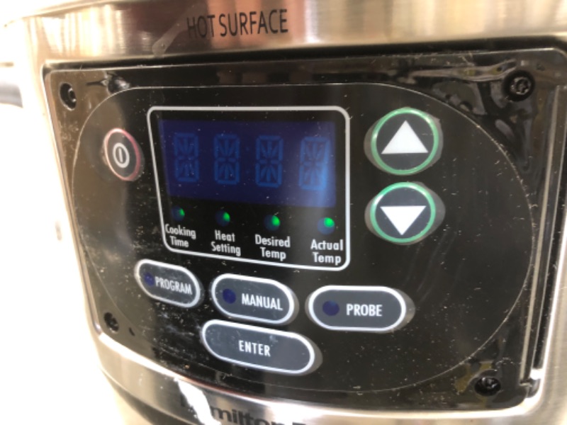 Photo 1 of Hamilton Beach 33869 Portable 6-Quart Set & Forget Digital Programmable Slow Cooker with Lid Lock, Defrost Setting, Temperature Probe, Silver

