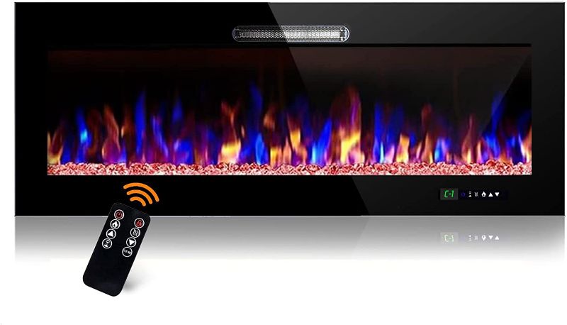 Photo 1 of **TESTED** BEYOND BREEZE 50 Inches Electric Fireplace, Wall Mounted and Recessed Fireplace with Adjustable Flame Color, Log and Crystals 9 Color Combinations, LED Touch Screen and Remote Control
