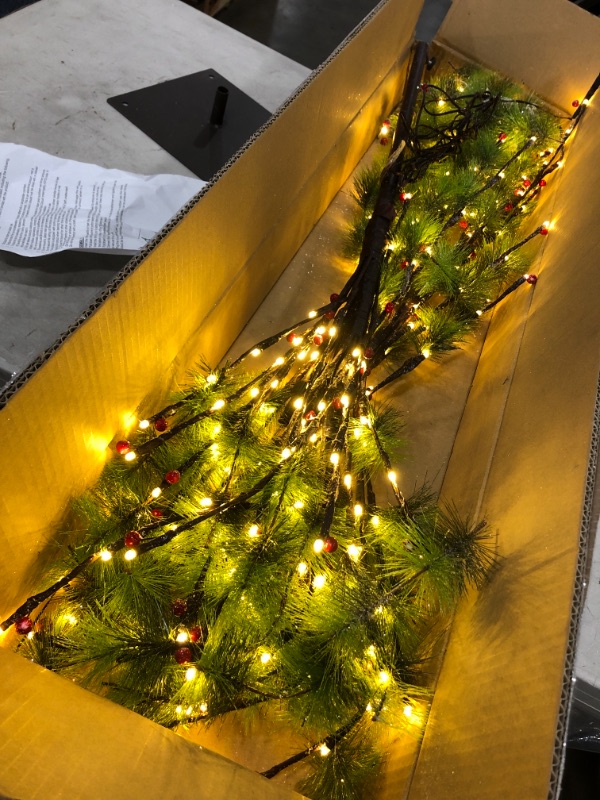 Photo 3 of 6 ft Pre-lit Twig Tree, 60 Tips, 240 Multi-Color LED Twinkle Lights, UL Listed Aadptor, Red Berries
