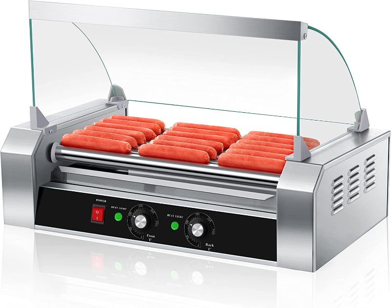 Photo 1 of Sybo Commercial Grade Stainless Steel Electric 18 Hot Dog 7 Roller Grill Cooker Machine with Detachable Glass Cover, 1000-Watts
