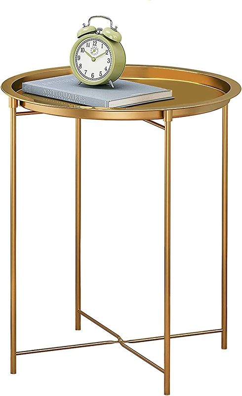 Photo 1 of 
Roll over image to zoom in







HOMEFORT Round End Table,Metal Tray Table,17.7 Inch Bedside Table, Indoor Modern Sofa Side Table, Outdoor Snack Table, Metal Tabletop with Sturdy Metal Frame (Gold)