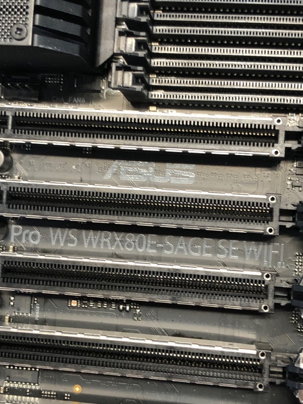 Photo 1 of ASUS Pro WS WRX80E-SAGE SE WIFI AMD Threadripper Pro EATX workstation motherboard (PCIe 4.0, ASMB9-iKVM, 2x10Gb LAN, 7xPCIe 4.0 X16 slots, 3xM.2,2xU.2 ports, 11 USB 3.2 Gen 2 ports,8-channel DDR4 ECC)

