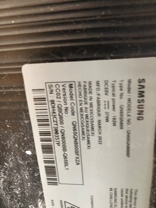 Photo 6 of PARTS ONLY SCREEN FLASHES ON THEN TURNS OFF AFTER A FEW SECONDS

SAMSUNG 65-Inch Class Neo QLED 8K QN800B Series Mini LED Quantum HDR 32x, Dolby Atmos, Object Tracking Sound+, Ultra Viewing Angle, Smart TV with Alexa Built-In (QN65QN800BFXZA, 2022 Model) 