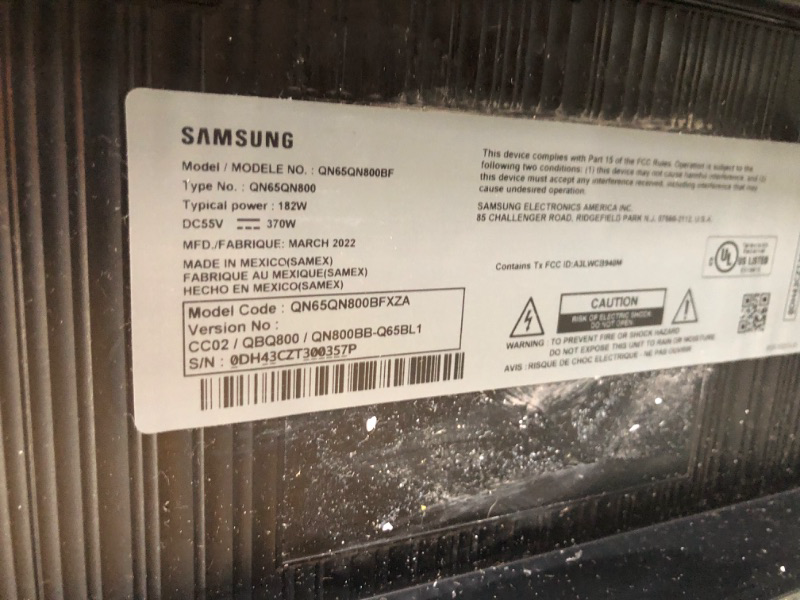 Photo 7 of PARTS ONLY SCREEN FLASHES ON THEN TURNS OFF AFTER A FEW SECONDS

SAMSUNG 65-Inch Class Neo QLED 8K QN800B Series Mini LED Quantum HDR 32x, Dolby Atmos, Object Tracking Sound+, Ultra Viewing Angle, Smart TV with Alexa Built-In (QN65QN800BFXZA, 2022 Model) 