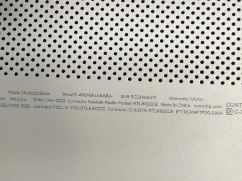 Photo 12 of UNABLE TO VERIFY INTERNAL HARDWARE SETTINGS WINDOW FORCE CLOSES AND WON'T STAY OPEN 

HP 14-dq0032dx 14" HD Notebook Computer, Intel Celeron N4020 1.1GHz, 4GB RAM, 64GB eMMC Flash Memory, Windows 11 Home S Mode, Snowflake White