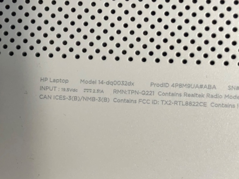 Photo 15 of UNABLE TO VERIFY INTERNAL HARDWARE SETTINGS WINDOW FORCE CLOSES AND WON'T STAY OPEN 

HP 14-dq0032dx 14" HD Notebook Computer, Intel Celeron N4020 1.1GHz, 4GB RAM, 64GB eMMC Flash Memory, Windows 11 Home S Mode, Snowflake White