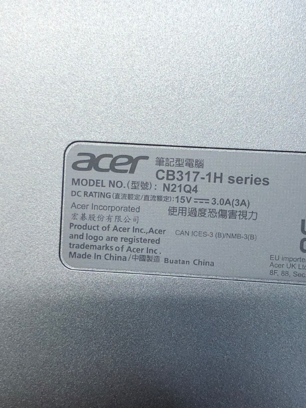 Photo 1 of Acer 317 17.3" Celeron 4GB/64GB Chromebook, Full HD IPS Display, Intel Celeron N4500, 4GB LPDDR4X, 64GB eMMC, Intel Wireless Wi-Fi 6 AX201 802.11ax, Bluetooth 5.1, Chrome OS, CB317-1H-C994
