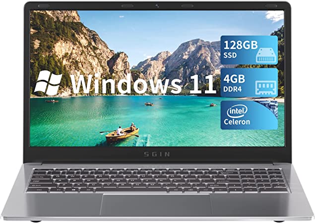 Photo 1 of SGIN Laptop 15.6 Inch Laptops 4GB RAM 128GB ROM SSD Windows 11 Laptops with Intel UHD Graphics 600,  Intel Celeron N4020C, Mini HDMI, WiFi, Webcam, USB3.0, Bluetooth 4.2

