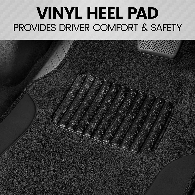 Photo 2 of BDK MT202 Fresh Carpet Floor Mats for Car Sedan SUV Truck-Two Tone Color Design with PU Leather Trim Feature,Black