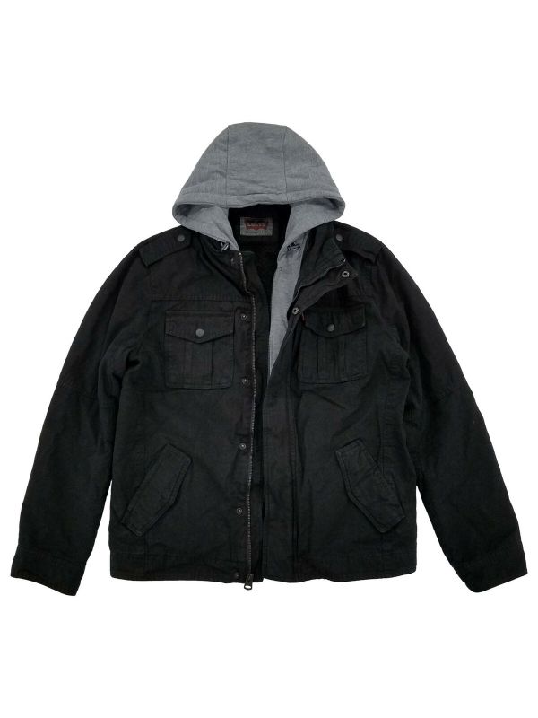 Photo 1 of Levi's Mens Black Midweight Sherpa Field Jacket with Removable Hood Small
