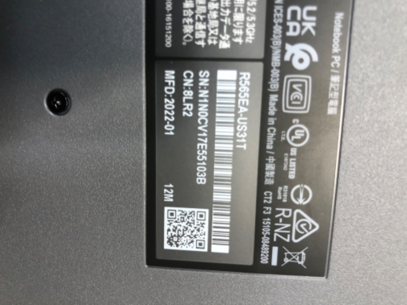 Photo 1 of Asus VivoBook R565EA-UH31T 15.6" Touch 4GB 128GB SSD Core i3-1115G4 4.1GHz Win10S, Slate Gray