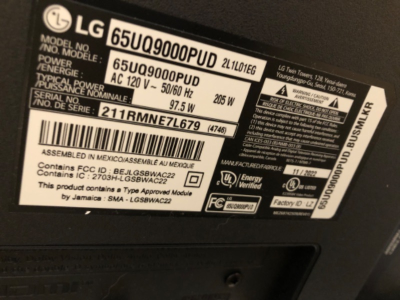 Photo 1 of LG 65-Inch Class UQ9000 Series Alexa Built-in 4K Smart TV (3840 x 2160),Bluetooth, Wi-Fi, USB, Ethernet, HDMI 60Hz Refresh Rate, AI-Powered 4K, Cloud Gaming (65UQ9000PUD, 2022)
