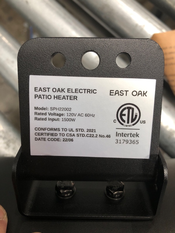 Photo 1 of EAST OAK Patio Heater, Wall Mounted & Standing 1500W Outdoor Indoor Infrared Electric Heater with IP65 Waterproof & Dustproof, Tip-over & Overheating Protection, 3 Heat Settings & 24H Timing Black