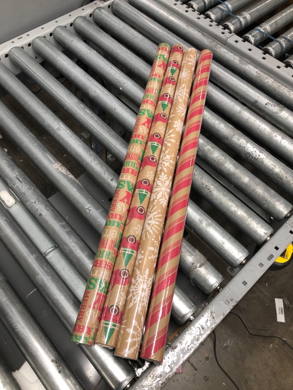 Photo 2 of Hallmark Kraft Christmas Wrapping Paper (4 Rolls: 88 sq. ft. ttl) Red Trucks, Snowflakes, Red Stripes, Merry Christmas & Black Christmas Wrapping Paper (3 Rolls: 120 sq. ft. ttl) Christmas Kraft, 4 Pack Paper Sheets + Wrapping Paper