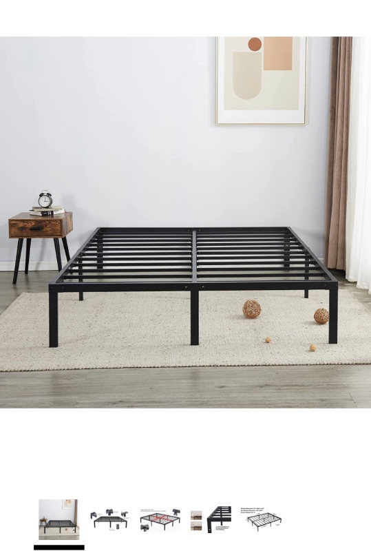 Photo 1 of AMOBRO Queen Size Bed Frame Metal 14 Inch Platform Base with Storage Heavy Duty with Steel Slats Easy Assembly Noise Free No Need Box Spring Non-Slip,Black