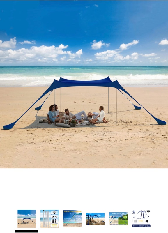 Photo 1 of 2022 Upgraded Beach Tent Pop Up Shade, HARBLAND 10X10 FT UPF50+ Beach Canopy with 8 Tent Stakes, 4 Support Ropes, Carry Bag for Outdoor, Adult and Baby(4 Thickened Tip Poles, 4-8 People)