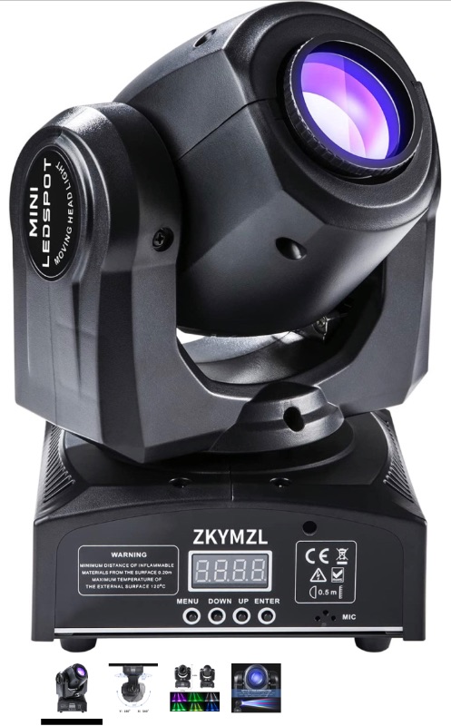 Photo 1 of ZKYMZL Moving Head Light 30W DJ Lighting Stage Lights with 15 Colors by Sound Activated and DMX 512 Control Spot Light for Wedding Disco Party Nightclub Church.