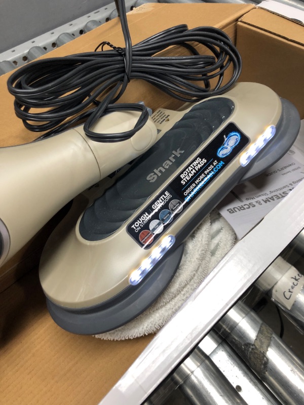 Photo 4 of **8 TESTED** Shark S7001 Mop, Scrub & Sanitize at The Same Time, Designed for Hard Floors, with 4 Dirt Grip Soft Scrub Washable Pads, 3 Steam Modes & LED Headlights, Gold, 13.7 in L x 6.75 in W x 46.5 in H Gold 3 Steam Modes /LED Headlights