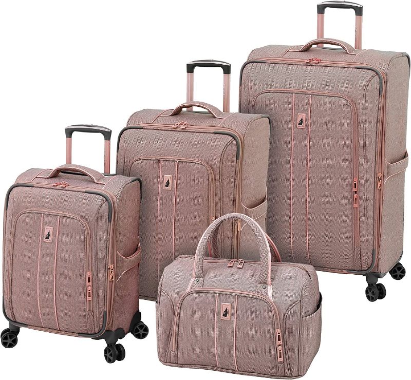 Photo 1 of LONDON FOG Newcastle Softside Expandable Spinner Luggage, Rose Charcoal Herringbone, 4 Piece Set
