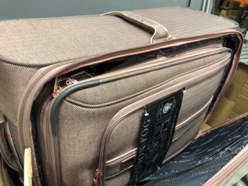 Photo 3 of LONDON FOG Newcastle Softside Expandable Spinner Luggage, Rose Charcoal Herringbone, 4 Piece Set
