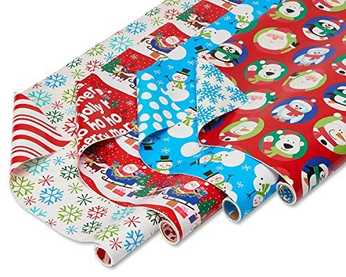 Photo 1 of American Greetings Reversible Christmas Wrapping Paper, Santa, Snowflakes and Snowmen (4 Pack, 160 sq. Ft.)
