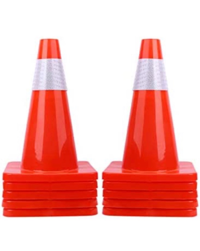 Photo 1 of [ 10 Pack ] 18" Traffic Cones PVC Safety Road Parking Cones Weighted Hazard Cones Construction Cones for Traffic Fluorescent Orange w/4" Reflective Strips Collar Traffic Safety Cones