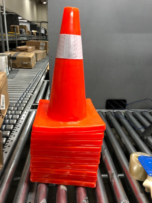 Photo 2 of [ 10 Pack ] 18" Traffic Cones PVC Safety Road Parking Cones Weighted Hazard Cones Construction Cones for Traffic Fluorescent Orange w/4" Reflective Strips Collar Traffic Safety Cones