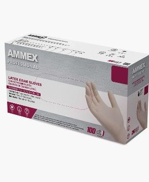 Photo 1 of AMMEX White Latex Disposable Exam-Grade Gloves, 4 Mil, Powder-Free, Food-Safe, Lightly-Textured, Non-Sterile
