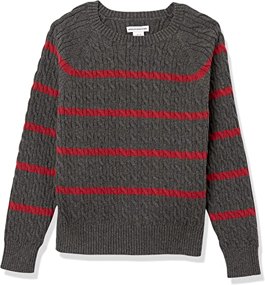 Photo 1 of Amazon Essentials Toddler Boys' Pullover Crewneck Sweater, Charcoal Heather, Stripe, 2T