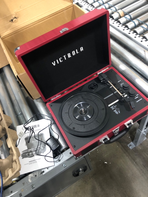 Photo 2 of Victrola Vintage 3-Speed Bluetooth Portable Suitcase Record Player with Built-in Speakers | Upgraded Turntable Audio Sound| Includes Extra Stylus | Marsala (VSC-550BT-ML) Marsala Record Player