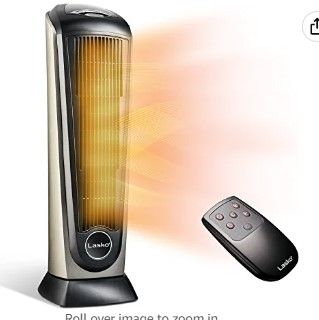 Photo 1 of Lasko Oscillating Ceramic Tower Space Heater for Home with Adjustable Thermostat, Timer and Remote Control, 22.5 Inches, Grey/Black, 1500W, 751320
