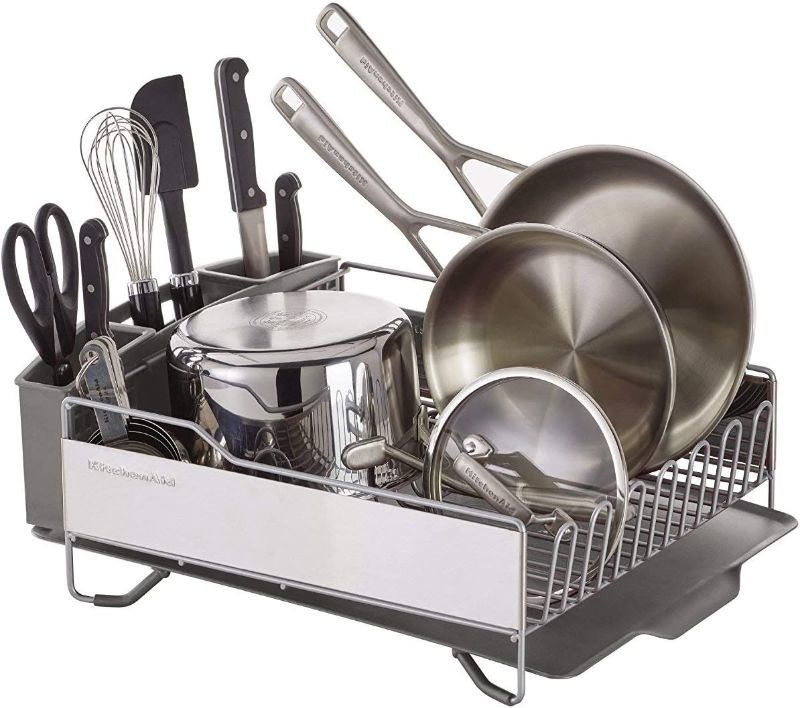 Photo 1 of KitchenAid Full Size Dish Drying Rack With Utensil Holder, Stainless Steel