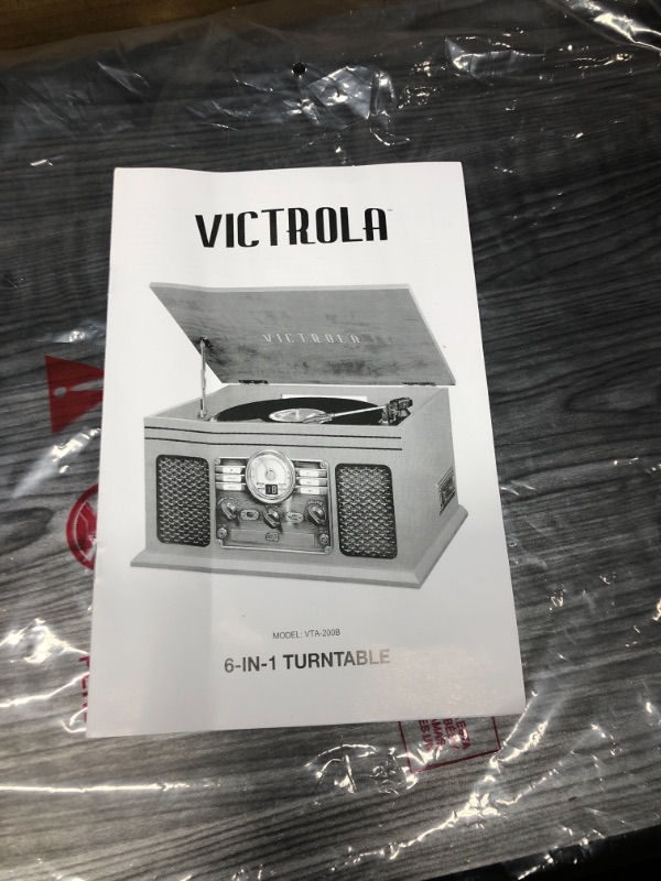 Photo 2 of ****TESTED****  Victrola Nostalgic 6-in-1 Bluetooth Record Player & Multimedia Center with Built-in Speakers - 3-Speed Turntable, CD & Cassette Player, AM/FM Radio | Wireless Music Streaming | Grey Grey Entertainment Center