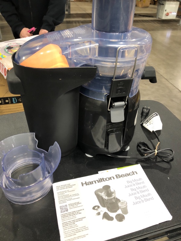 Photo 3 of ***TESTED***Hamilton Beach Juice & Blend 2-in-1 Juicer Machine and 20 oz. Blender, Big Mouth Large 3” Feed Chute for Whole Fruits and Vegetables, Easy to Clean, Centrifugal Extractor, 800W Motor, Black (67970)