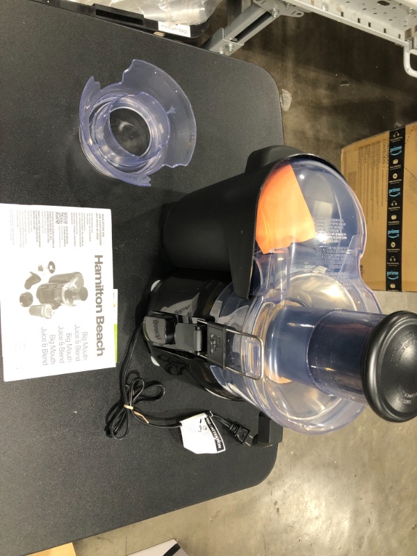 Photo 2 of ***TESTED***Hamilton Beach Juice & Blend 2-in-1 Juicer Machine and 20 oz. Blender, Big Mouth Large 3” Feed Chute for Whole Fruits and Vegetables, Easy to Clean, Centrifugal Extractor, 800W Motor, Black (67970)