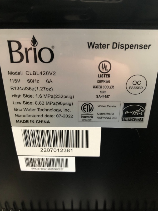 Photo 4 of **** TESTED*** Brio Bottom Loading Water Cooler Water Dispenser – Essential Series - 3 Temperature Settings - Hot, Cold & Cool Water - UL/Energy Star Approved