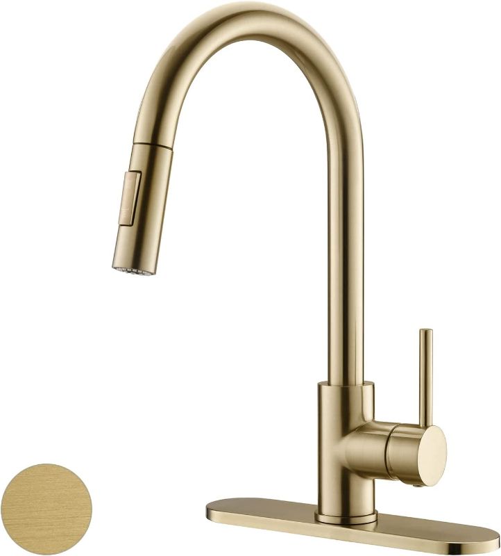 Photo 1 of havin Gold Kitchen Faucet,Kitchen Faucet with Pull Down Sprayer Head,Spot Free,Including 10 inch Deck Plated, Fit for 1 and 3 Holes (Style A, HV601)
