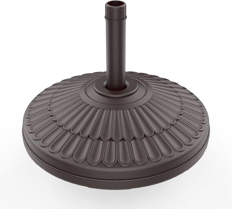 Photo 1 of  Round Base Umbrella Weighted Base Patio Market Umbrella Weights, Water & Sand Filled Free Standing HDPE Round Weight Base (80 Lbs, Dark Brown)