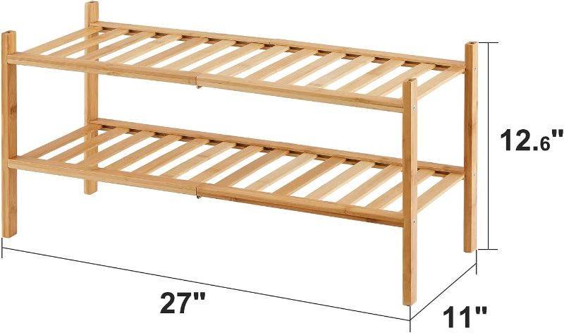 Photo 2 of 
viewcare 2-Tier Bamboo Shoe Rack for Entryway, Stackable | Foldable | Natural, Shoe Organizer for Hallway Closet, Free Standing Shoe Racks for Indoor Outdoor