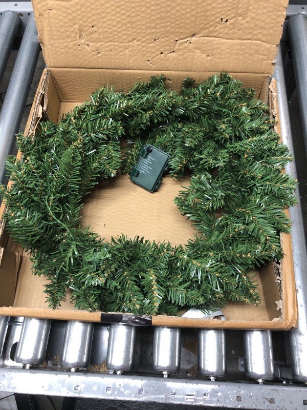 Photo 1 of  Pre-Lit Artificial Christmas Wreath, Green, Norwood Fir, White Lights, Christmas Collection