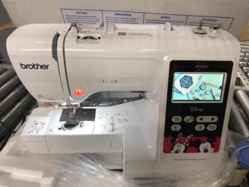 Photo 2 of Brother PE550D Embroidery Machine, 125 Built-in Designs Including 45 Disney Designs, 4" x 4" Hoop Area, Large 3.2" LCD Touchscreen, USB Port, 9 Font Styles