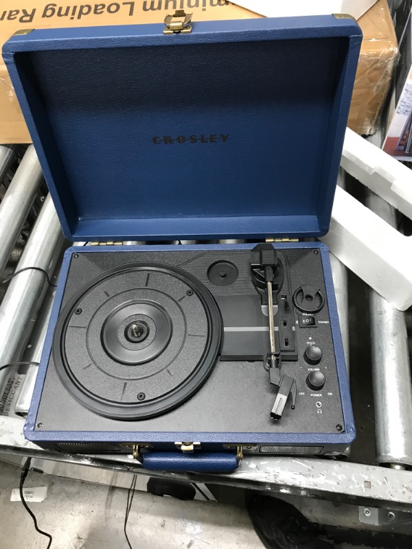 Photo 2 of Crosley CR8005F-NV Cruiser Plus Vintage 3-Speed Bluetooth in/Out Suitcase Vinyl Record Player Turntable, Navy Bluetooth In/Out Navy