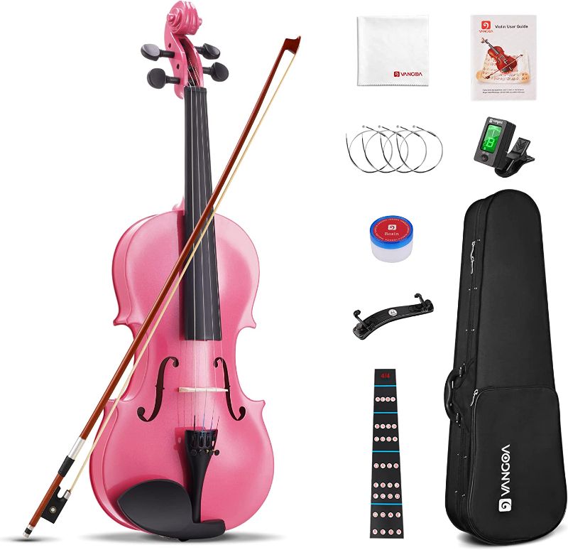 Photo 1 of Acoustic Violin for Beginners, 3/4 Acoustic Violin Fiddle for Teens Students Beginners Violin Starter Kit with Hard Case, Rosin, Shoulder Rest, Bow, Extra Strings,Pink